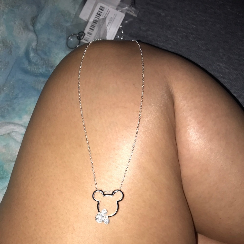 Silver Minnie Mouse Outline Pendant Necklace with Crystal Bow - Women Jewelry